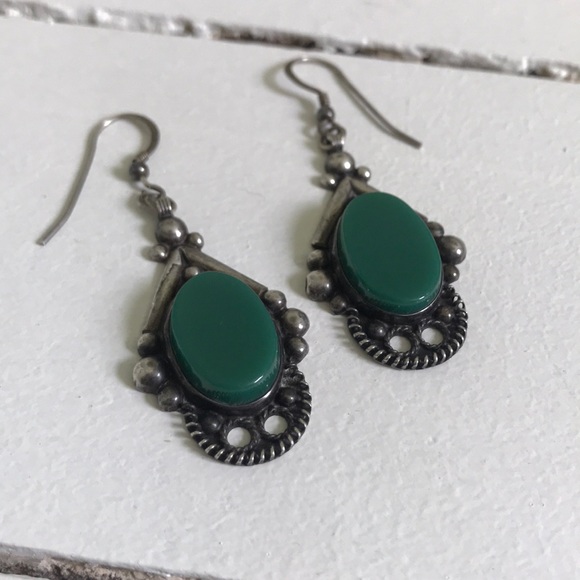 Old pawn 1960s sterling & stone boho earrings - Picture 7 of 15